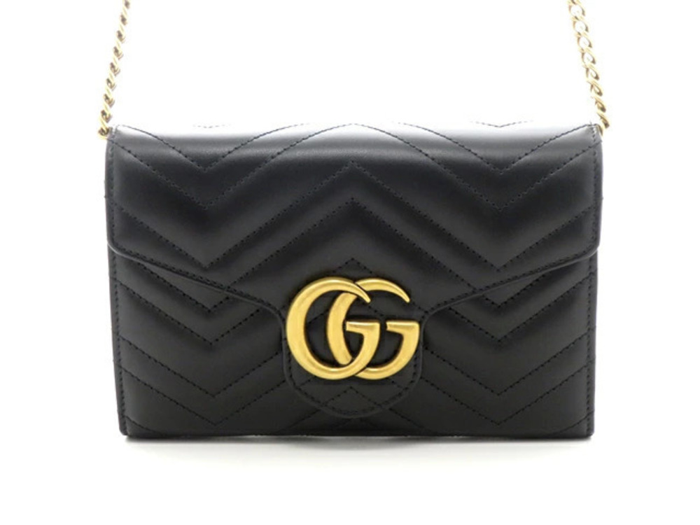 Gucci GG Marmont Chain Shoulder Bag Black Leather